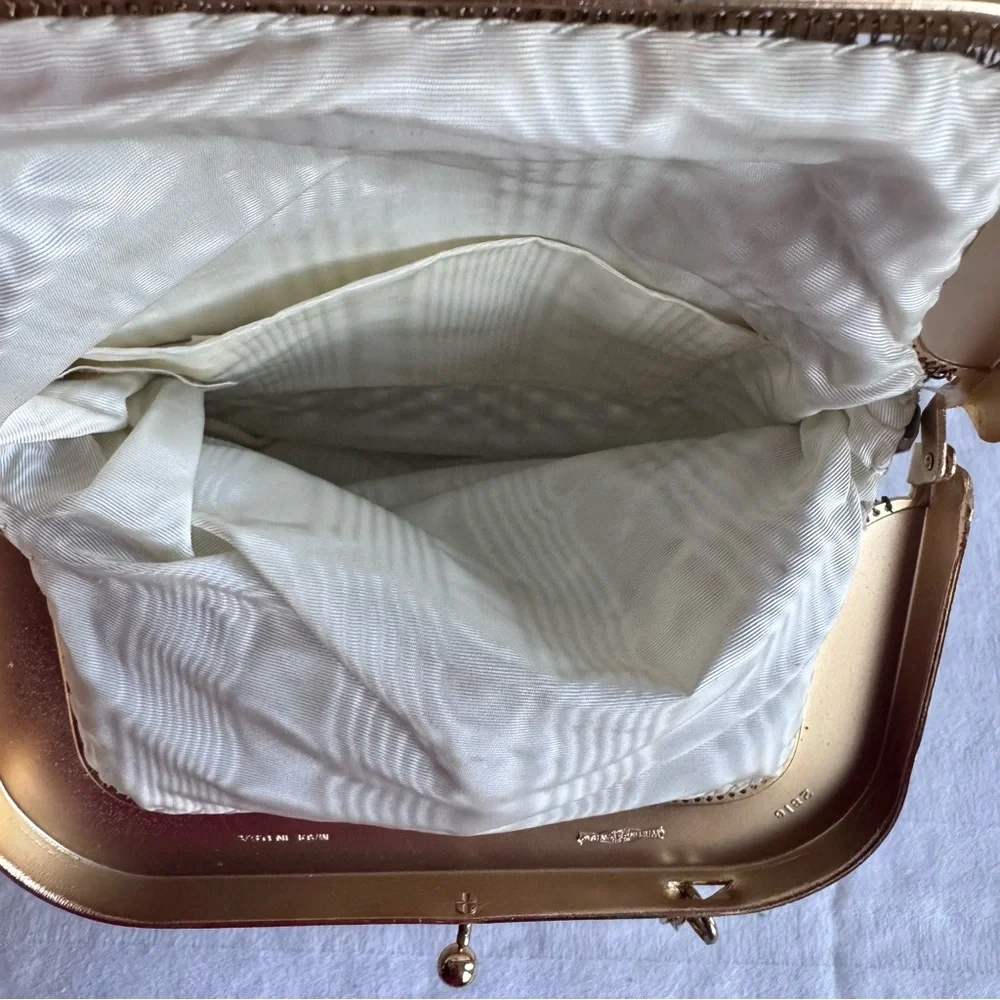 Vintage Whiting & Davis Purse Large Mesh Metal Matte Gold Cream 2816 Lined